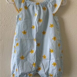 Striped Baby Romper with Yellow Floral Print
